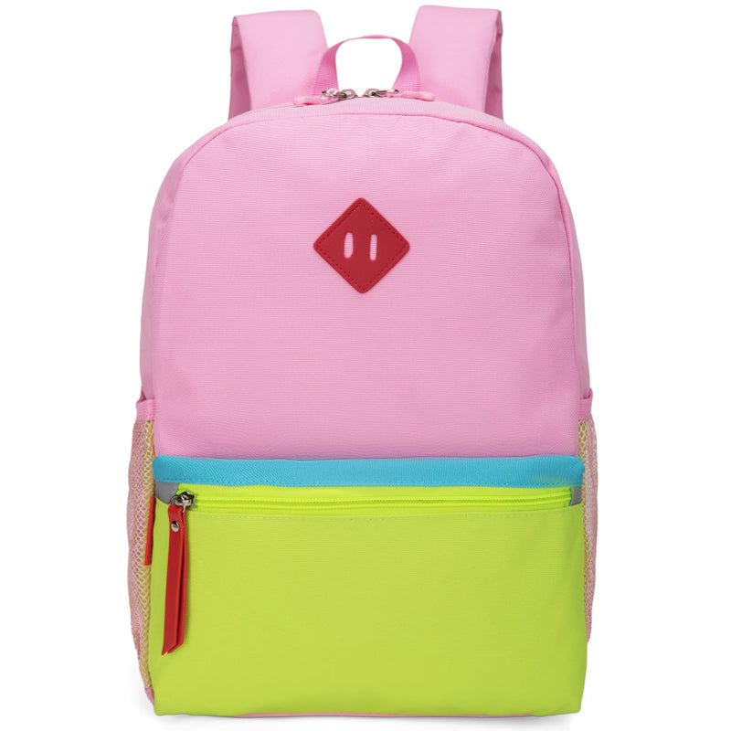 HawLander Little Kids Backpack for Boys or Girls, Toddler School Bag Fits 3 to 6 years old, Pink Yellow, 15 Inch - Image 1